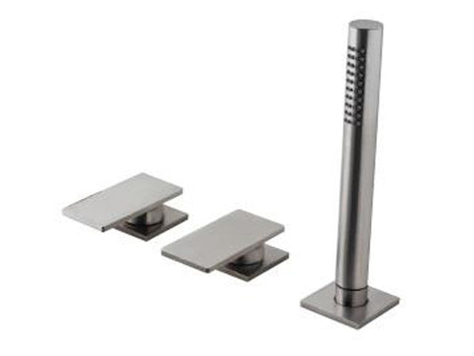 Rubinetterie Treemme 3M 5MM IT 2869 IS 5M ZZ Miscelatore Batteria Appoggio Bordo Vasca 3 Fori 1 Leva Senza Piastra Senza Bocca Con Doccetta In Acciaio Inox Estraibile Stile Moderno Materiale Acciaio INOX Finitura Acciaio Spazzolato