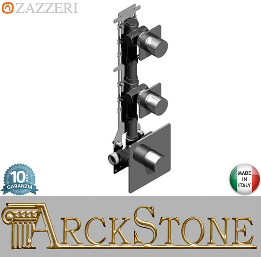 Zazzeri Rubinetterie Qquadro Miscelatore Gruppo Doccia Termostatico Incasso A Muro CONFORT 2 Vie 3 Fori Monocomando Stile Moderno Materiale Ottone Finitura Cromato