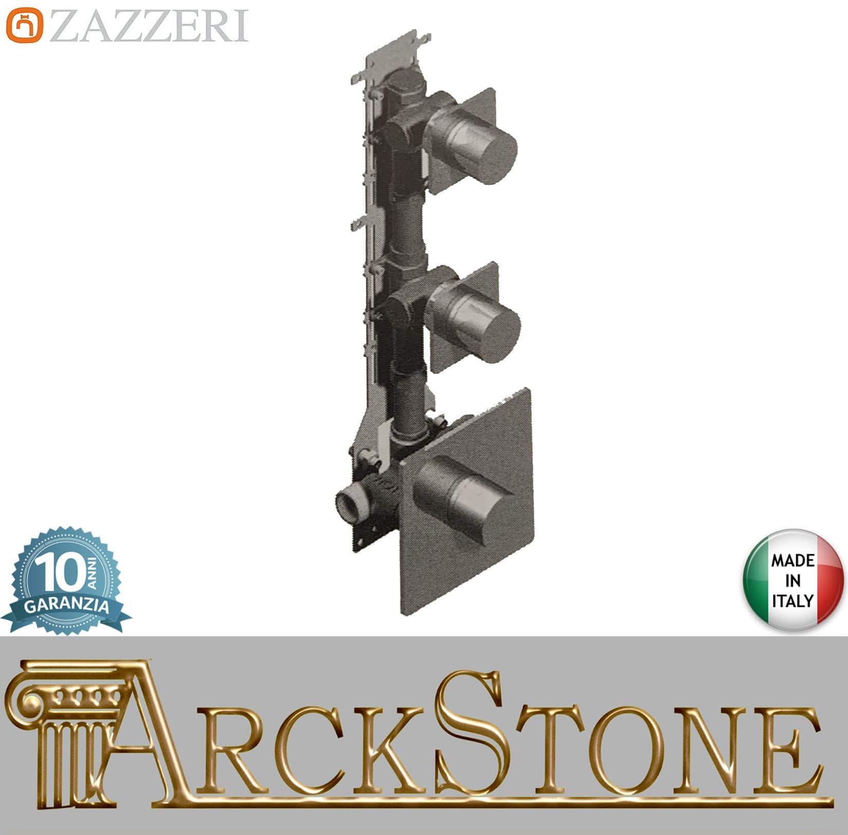 Zazzeri Rubinetterie TREND X Miscelatore Gruppo Doccia Termostatico Incasso A Muro CONFORT 2 Vie 3 Fori Monocomando Stile Moderno Materiale Ottone Finitura Cromato