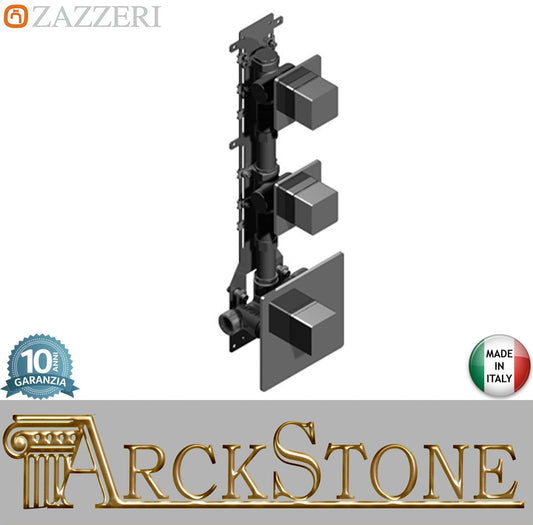 Zazzeri Rubinetterie Qquadro 29000800A00+6700Y407AA0+6700T550A00CRCR Miscelatore Gruppo Doccia Termostatico Incasso A Muro CONFORT 2 Vie 3 Fori Monocomando Stile Moderno Materiale Ottone Finitura Cromato