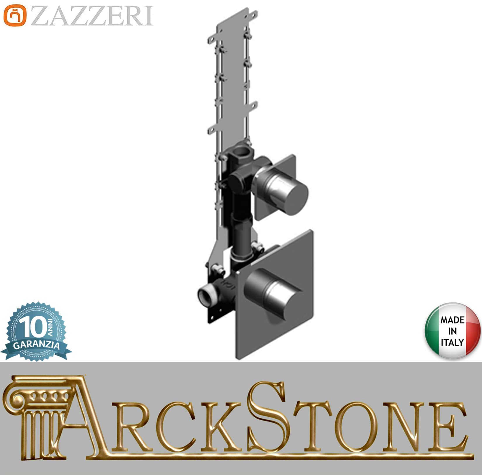 Zazzeri Rubinetterie 100 Miscelatore Gruppo Doccia Termostatico Incasso A Muro SMART 2 Vie 2 Fori Monocomando Stile Moderno Materiale Ottone Finitura Cromato