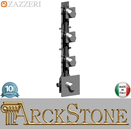 Zazzeri Rubinetterie Qquadro Miscelatore Gruppo Doccia Termostatico Incasso A Muro CONFORT 3 Vie 4 Fori Monocomando Stile Moderno Materiale Ottone Finitura Cromato