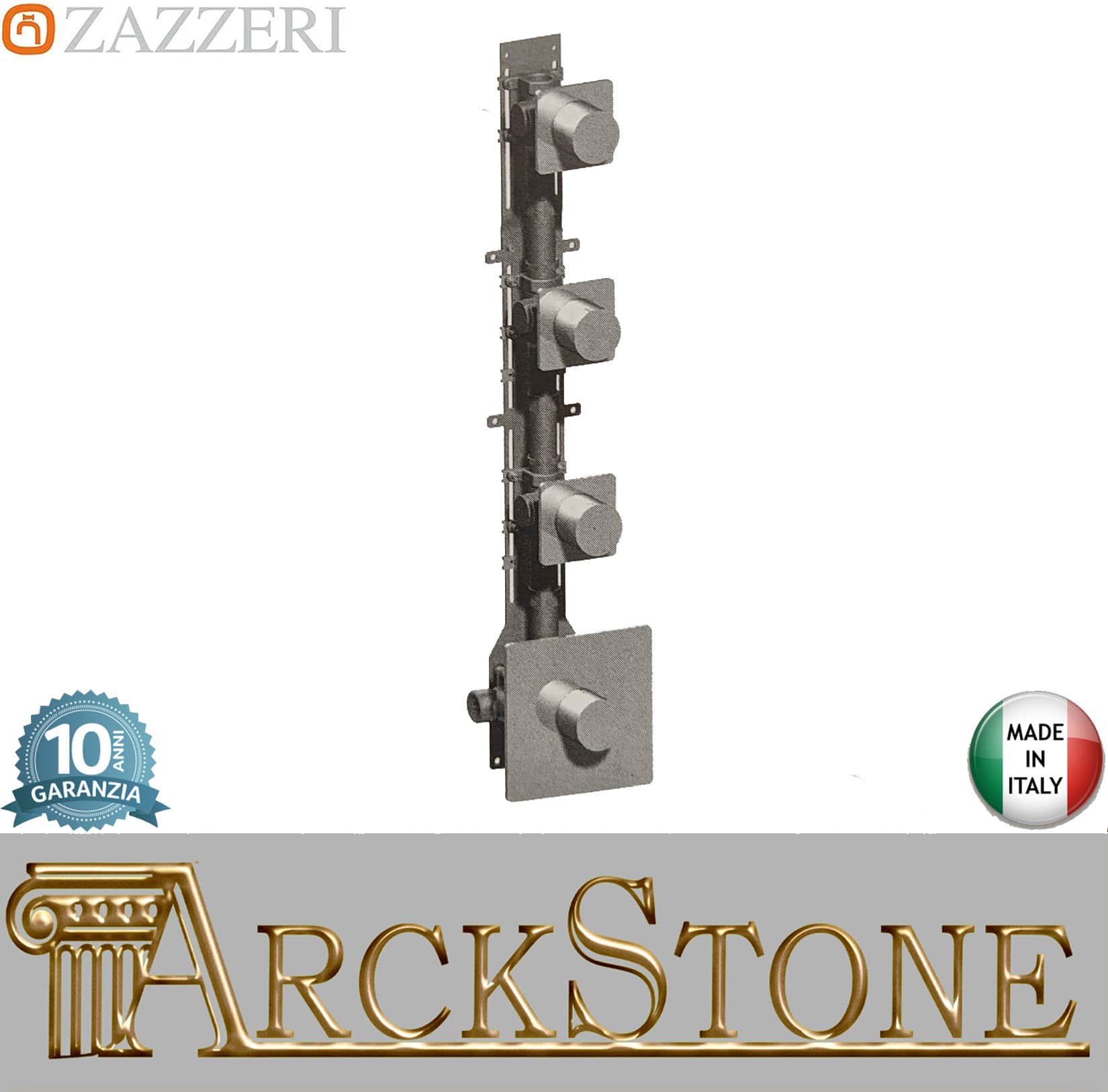 Zazzeri Rubinetterie TREND X Miscelatore Gruppo Doccia Termostatico Incasso A Muro CONFORT 3 Vie 4 Fori Monocomando Stile Moderno Materiale Ottone Finitura Cromato