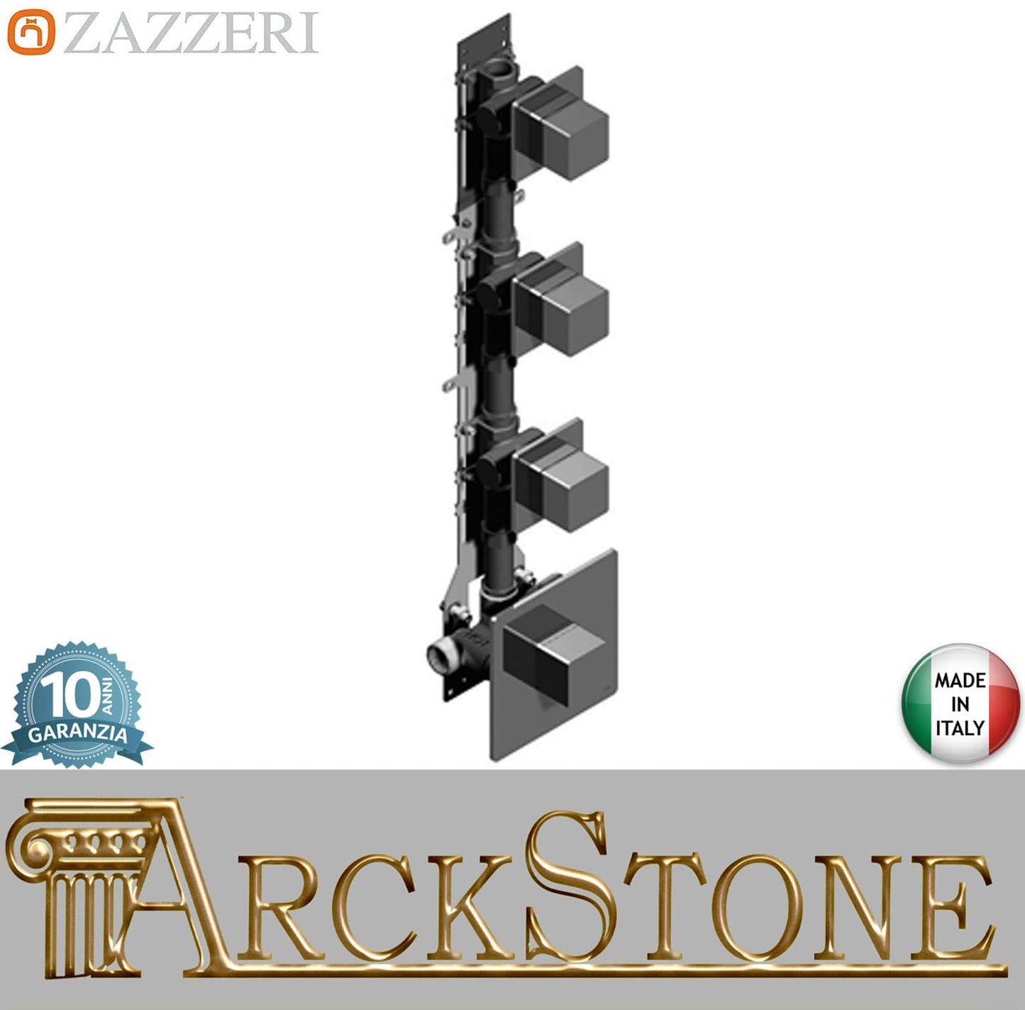 Zazzeri Rubinetterie Qquadro 29000803A00+6700Y407AA0+6700T550A00CRCR Miscelatore Gruppo Doccia Termostatico Incasso A Muro CONFORT 3 Vie 4 Fori Monocomando Stile Moderno Materiale Ottone Finitura Cromato