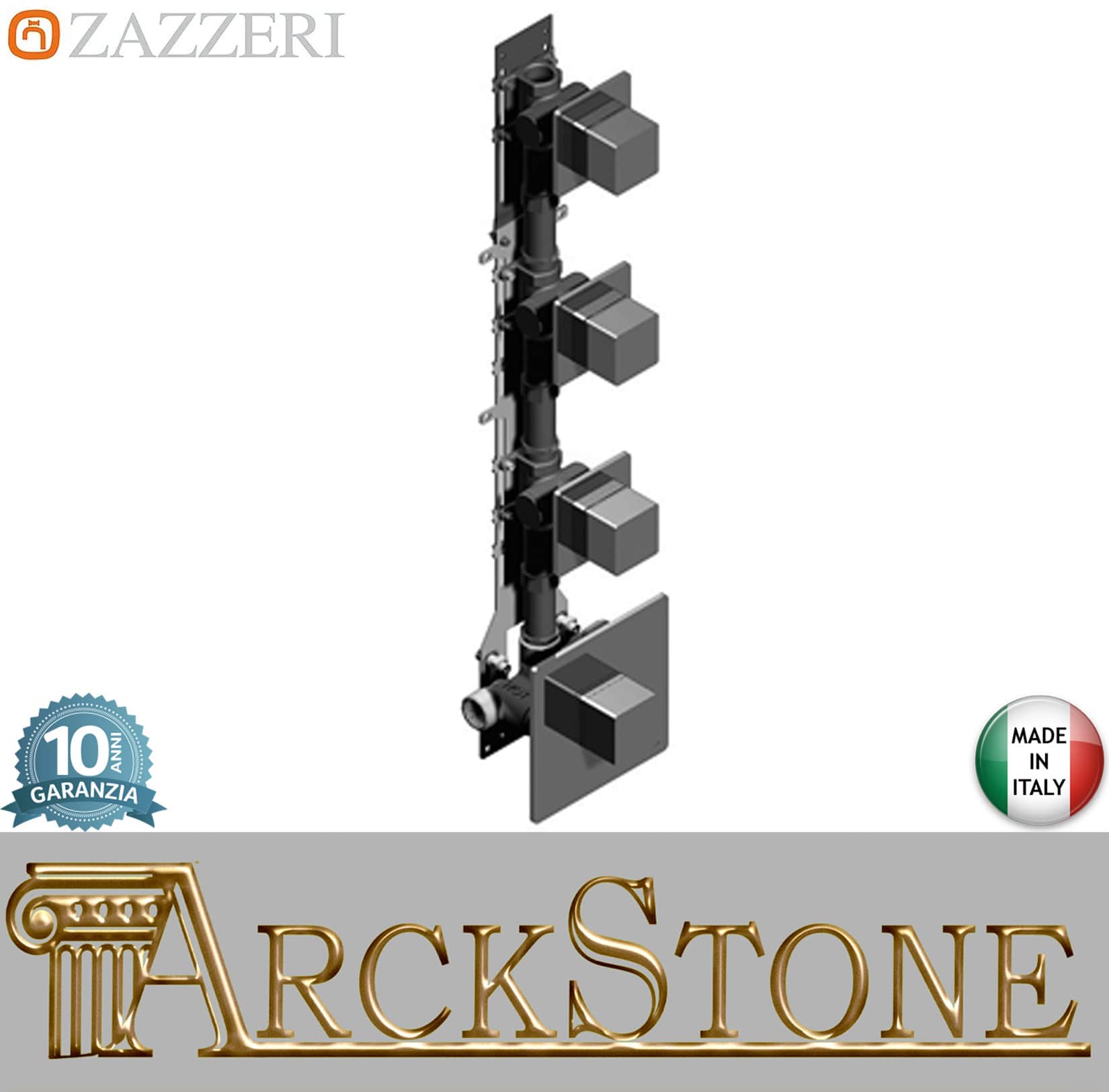 Zazzeri Rubinetterie Qquadro 29000803A00+6700Y407AA0+6700T550A00CRCR Miscelatore Gruppo Doccia Termostatico Incasso A Muro CONFORT 3 Vie 4 Fori Monocomando Stile Moderno Materiale Ottone Finitura Cromato