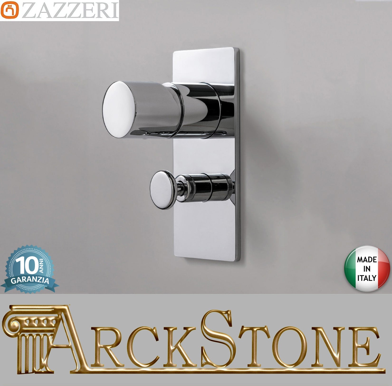 Zazzeri Rubinetterie TREND X-ONE Miscelatore Doccia Meccanico Incasso A Muro Con Deviatore 2 Vie 2 Fori Monocomando Con Piastra Stile Moderno Materiale Ottone Finitura Cromato