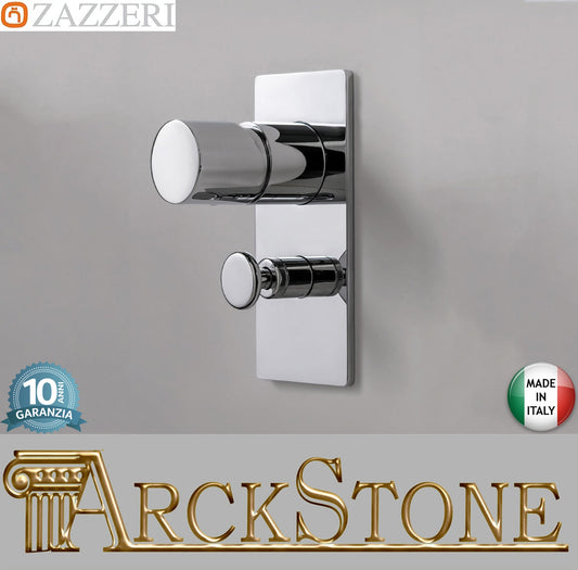 Zazzeri Rubinetterie TREND X-ONE Miscelatore Doccia Meccanico Incasso A Muro Con Deviatore 2 Vie 2 Fori Monocomando Con Piastra Stile Moderno Materiale Ottone Finitura Cromato