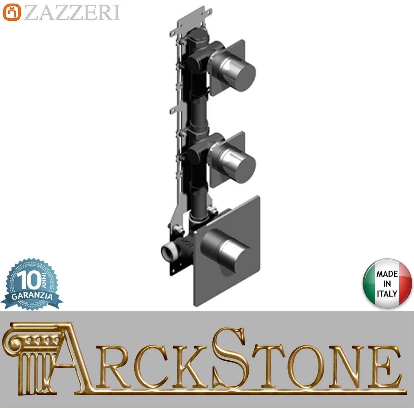 Zazzeri Rubinetterie 100 Miscelatore Gruppo Doccia Termostatico Incasso A Muro SMART 3 Vie 3 Fori Monocomando Stile Moderno Materiale Ottone Finitura Cromato