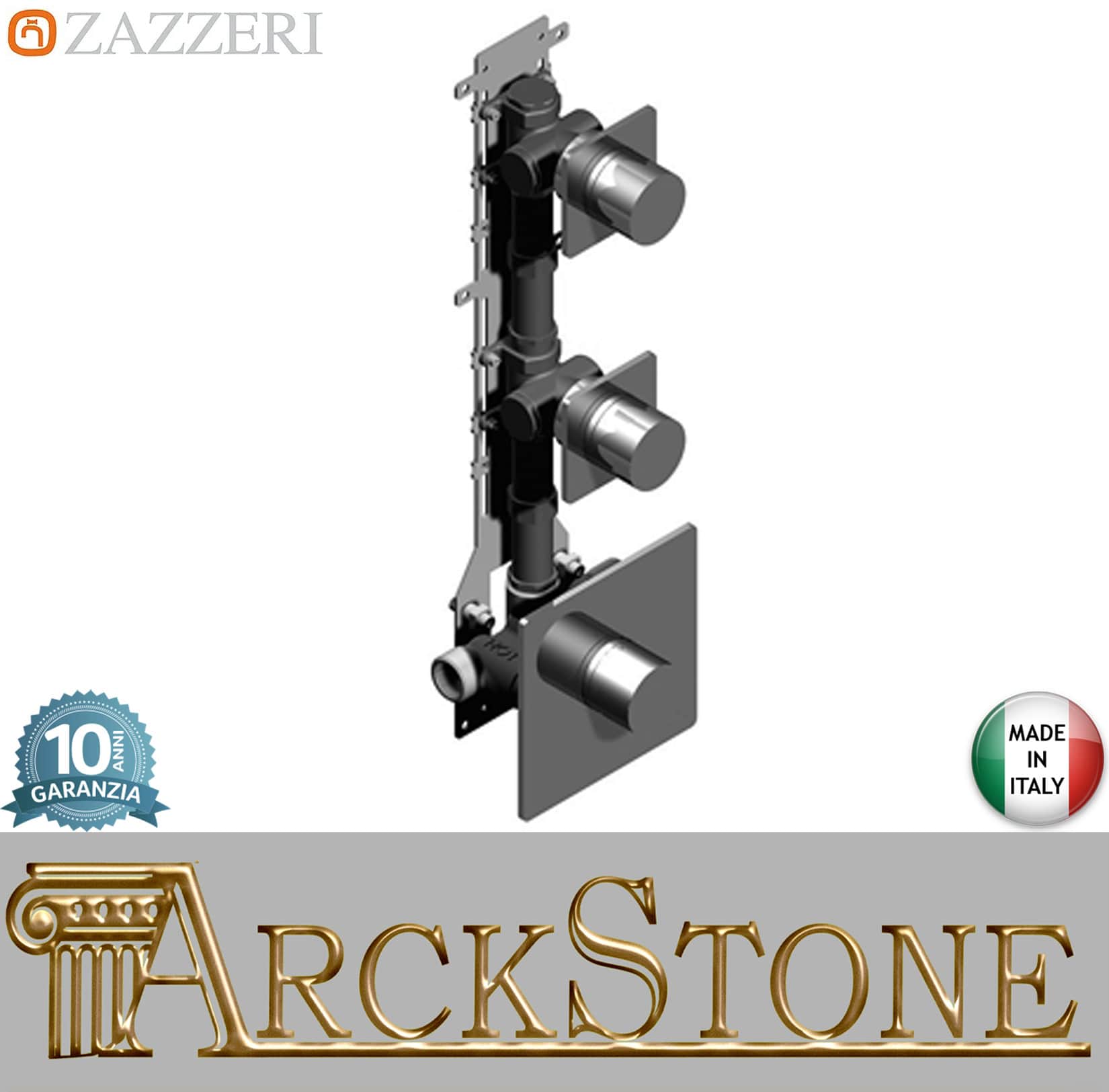 Zazzeri Rubinetterie Qquadro Miscelatore Gruppo Doccia Termostatico Incasso A Muro SMART 3 Vie 3 Fori Monocomando Stile Moderno Materiale Ottone Finitura Cromato