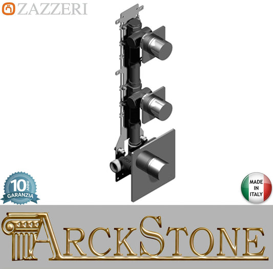 Zazzeri Rubinetterie Qquadro Miscelatore Gruppo Doccia Termostatico Incasso A Muro SMART 4 Vie 3 Fori Monocomando Stile Moderno Materiale Ottone Finitura Cromato