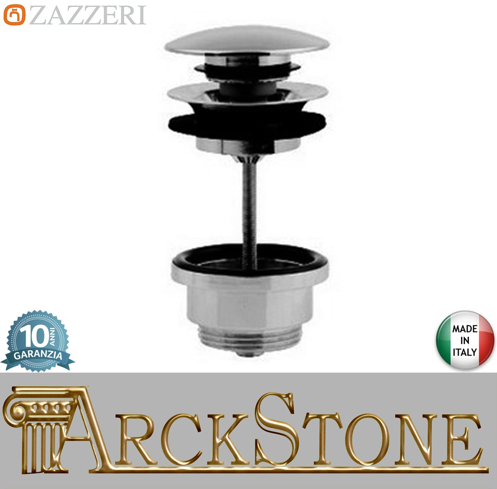 Piletta scarico marca Zazzeri modello Ultra finitura ottone cromato pressione appoggio anticalcare arredamento casa arredo bagno acqua autorizzato cromo acqua tappo azienda certificata garanzia 10 anni qualità made in italy 