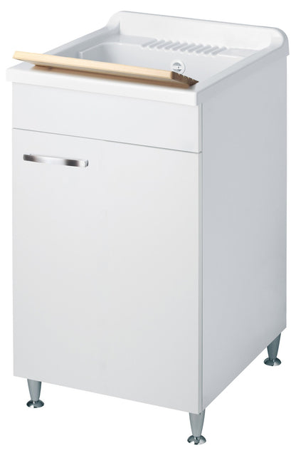 Negrari Classica Lavatoio Montato Misura 45x50 L45 P50 H85 cm Colore Bianco Base Mobile Nobilitato Idrofugo Vasca Polipropilene Asse Pino Verniciato Piedini Regolabili Cerniere Anta Chiusura Rallentata Sportello Arrotondato Maniglia Piedini Cromati