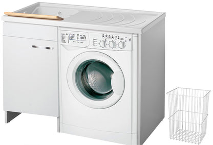 Negrari Classica Lavatoio Coprilavatrice Montato Vasca Sinistra Lavatrice Destra Bianco Anta Battente Arrotondate Cerniere Chiusura Rallentata Cestello Mobile Nobilitato Idrofugo Lavabo Polipropilene Asse Pino Interno Maniglie Cromo L109 P60 109x60 H92 cm