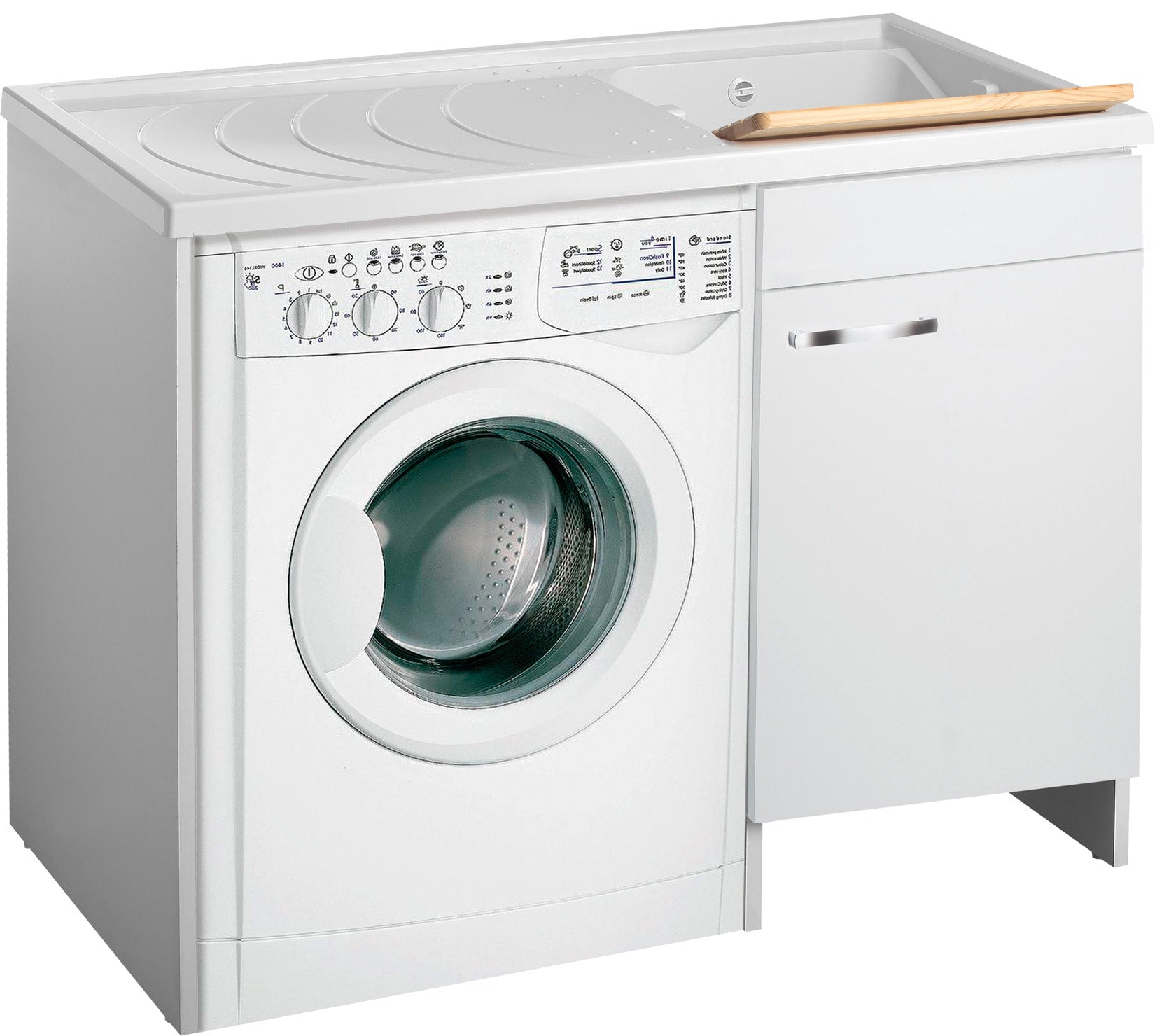 Negrari Classica Lavatoio Coprilavatrice Montato Vasca Destra Lavatrice Sinistra Colore Bianco Anta Battente Arrotondate Cerniere Chiusura Rallentata Mobile Nobilitato Idrofugo Lavabo Polipropilene Asse Pino Interno Maniglie Cromo L109 P60 109x60 H92 cm 