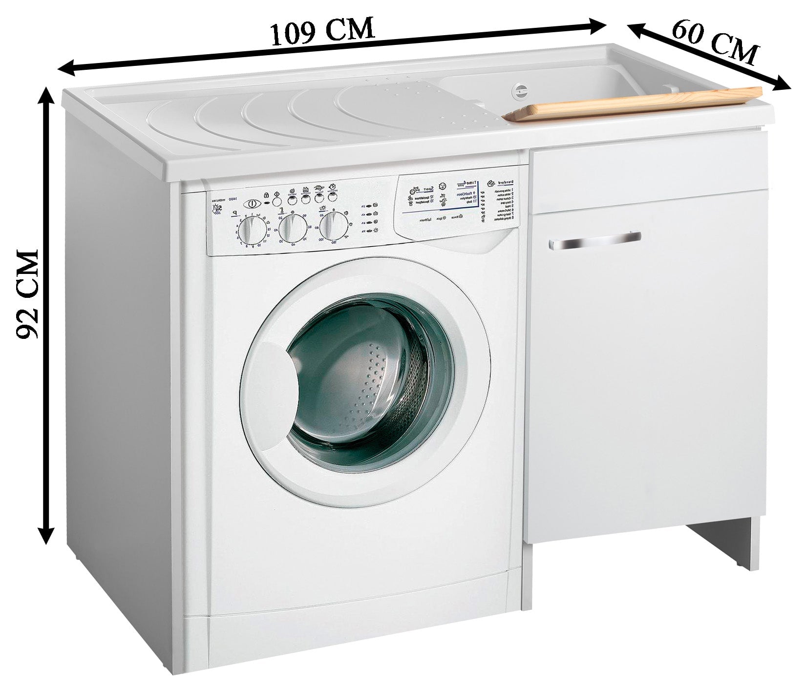 Negrari Classica Lavatoio Coprilavatrice Montato Vasca Destra Lavatrice Sinistra Bianco Anta Battente Arrotondate Cerniere Chiusura Rallentata Cestello Mobile Nobilitato Idrofugo Lavabo Polipropilene Asse Pino Interno Maniglie Cromo L109 P60 109x60 H92 cm