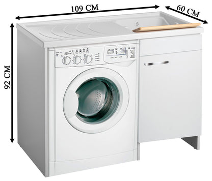 Negrari Classica Lavatoio Coprilavatrice Montato Vasca Destra Lavatrice Sinistra Bianco Anta Battente Arrotondate Cerniere Chiusura Rallentata Cestello Mobile Nobilitato Idrofugo Lavabo Polipropilene Asse Pino Interno Maniglie Cromo L109 P60 109x60 H92 cm