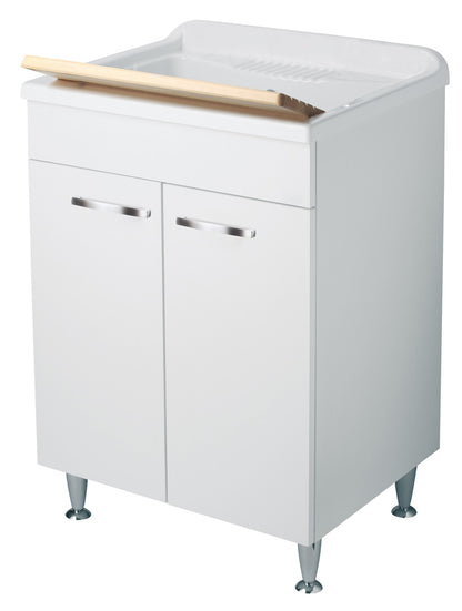 Negrari Classica Lavatoio Montato Misura 60x45 L60 P45 H85 cm Colore Bianco Base Mobile Nobilitato Idrofugo Vasca Polipropilene Asse Pino Verniciato Piedini Regolabili Cerniere Ante Chiusura Rallentata Sportelli Arrotondati Maniglie Piedini Cromati