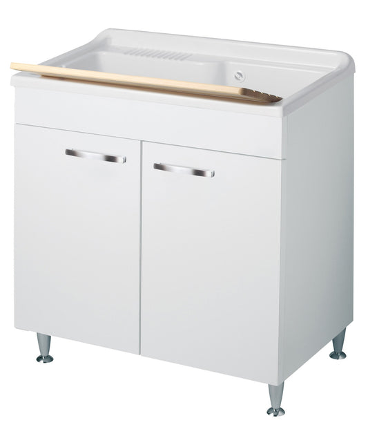 Negrari Classica Lavatoio Montato 80x50 L80 P50 H85 cm Bianco Mobile Nobilitato Idrofugo Legno Vasca Grande Polipropilene Termoformatura Asse Pino Piedini Regolabili Cerniere Ante Chiusura Rallentata Sportelli Arrotondati Maniglie Piedini Cromati