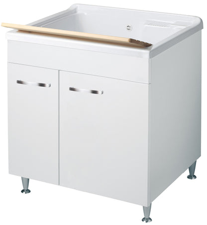 Negrari Classica Lavatoio Montato 75x60 L75 P60 H85cm Bianco Base Mobile Nobilitato Idrofugo Vasca Grande Polipropilene Termoformatura Asse Pino Verniciato Piedini Regolabili Cerniere Ante Chiusura Rallentata Sportelli Arrotondati Maniglie Piedini Cromati