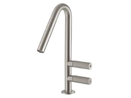 Rubinetterie Treemme 3M 22MM IT 3014 IS 2G ZZ Miscelatore Monoforo Appoggio Lavabo 160 mm 2 Leve a Destra Stile Moderno Senza Piletta di Scarico Altezza 310 mm Materiale Acciaio Finitura Acciaio Spazzolato Opaco Inox