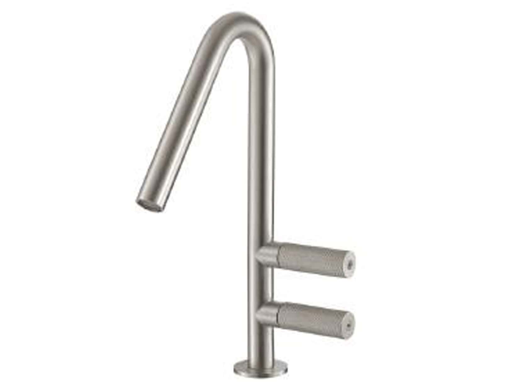 Rubinetterie Treemme 22MM Miscelatore Monoforo Appoggio Lavello Cucina Standard 2 Manopole Stile Moderno Materiale Acciaio Finitura Acciaio Spazzolato Opaco Inox