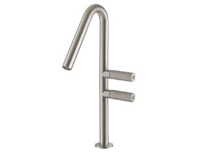 Rubinetterie Treemme 3M 22MM IT 3053 IS 2G ZZ Miscelatore Monoforo Appoggio Lavabo 210 mm 2 Leve Destra Stile Moderno Senza Piletta di Scarico Altezza 340 mm Materiale Acciaio Finitura Acciaio Spazzolato Opaco Inox