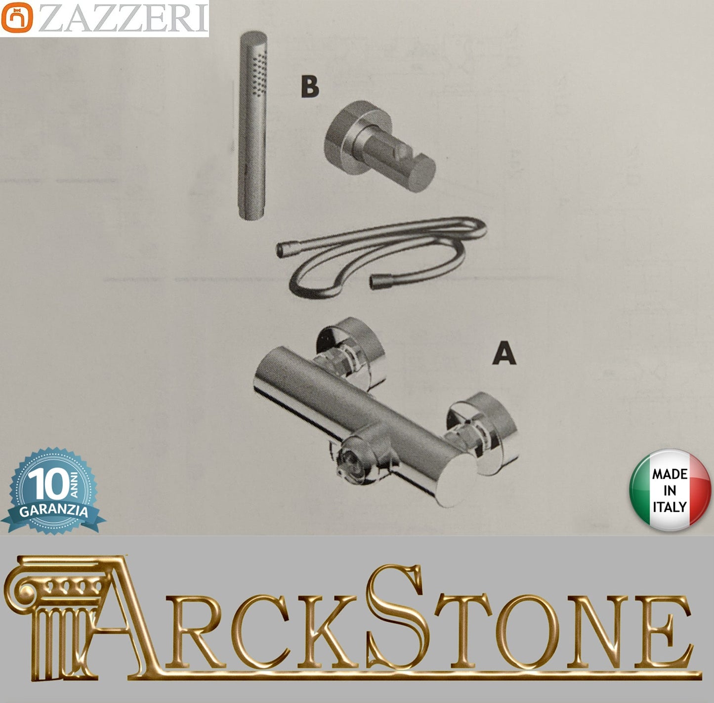 Zazzeri Rubinetterie TREND X-ONE Miscelatore Doccia Esterno A Muro 1 Via 3 Fori Monocomando Con Doccetta E Flessibile Stile Moderno Materiale Ottone Finitura Cromato