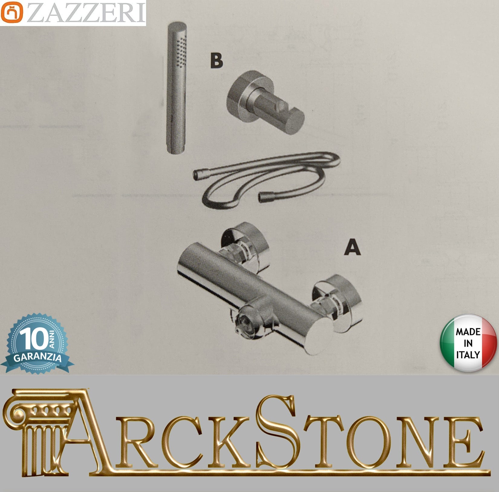 Zazzeri Rubinetterie TREND X-ONE Miscelatore Doccia Esterno A Muro 1 Via 3 Fori Monocomando Con Doccetta E Flessibile Stile Moderno Materiale Ottone Finitura Cromato