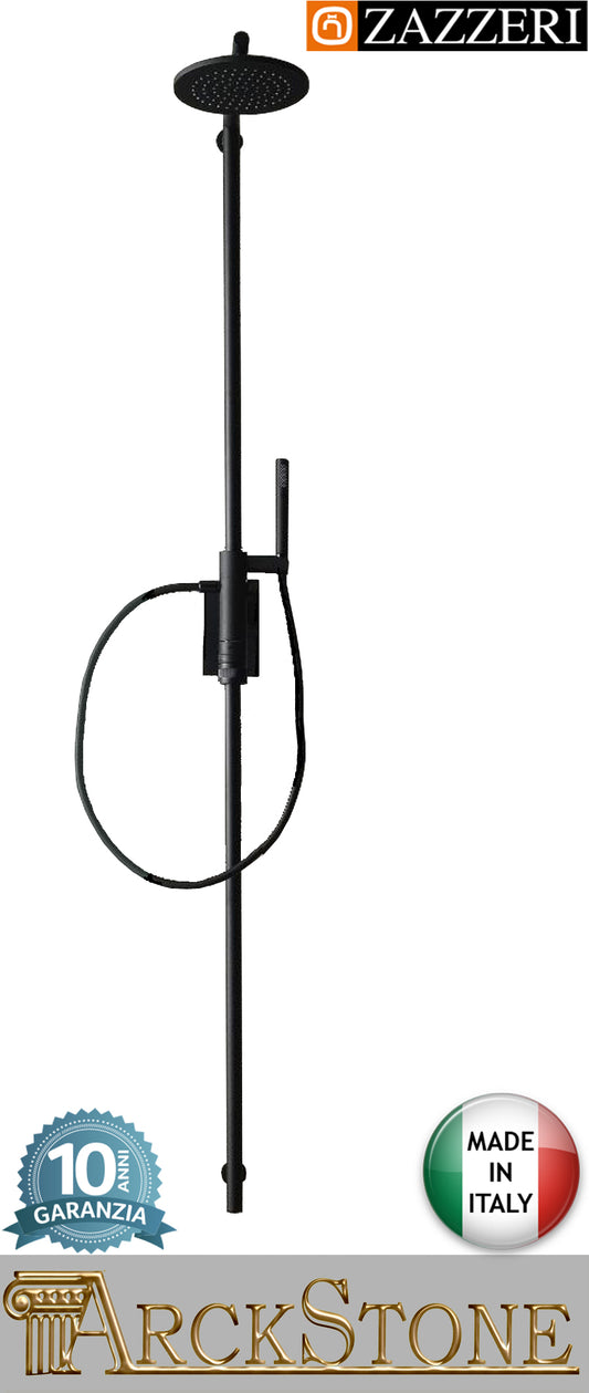 Colonna doccia marca Zazzeri modello TREND X finitura ottone nero termostatico soffione tondo Ø220 mm doccetta anticalcare arredamento casa home arredo bagno azienda certificata garanzia 10 anni qualità made in ita