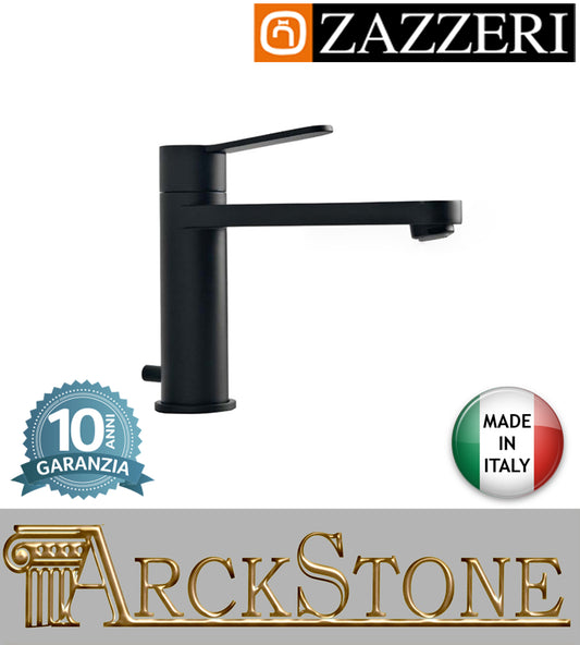 Miscelatore lavabo 150mm marca Zazzeri modello TREND X finitura ottone nero piletta scarico areatore appoggio anticalcare arredamento arredo bagno home casa autorizzato azienda certificata garanzia 10 anni qualità made in italy