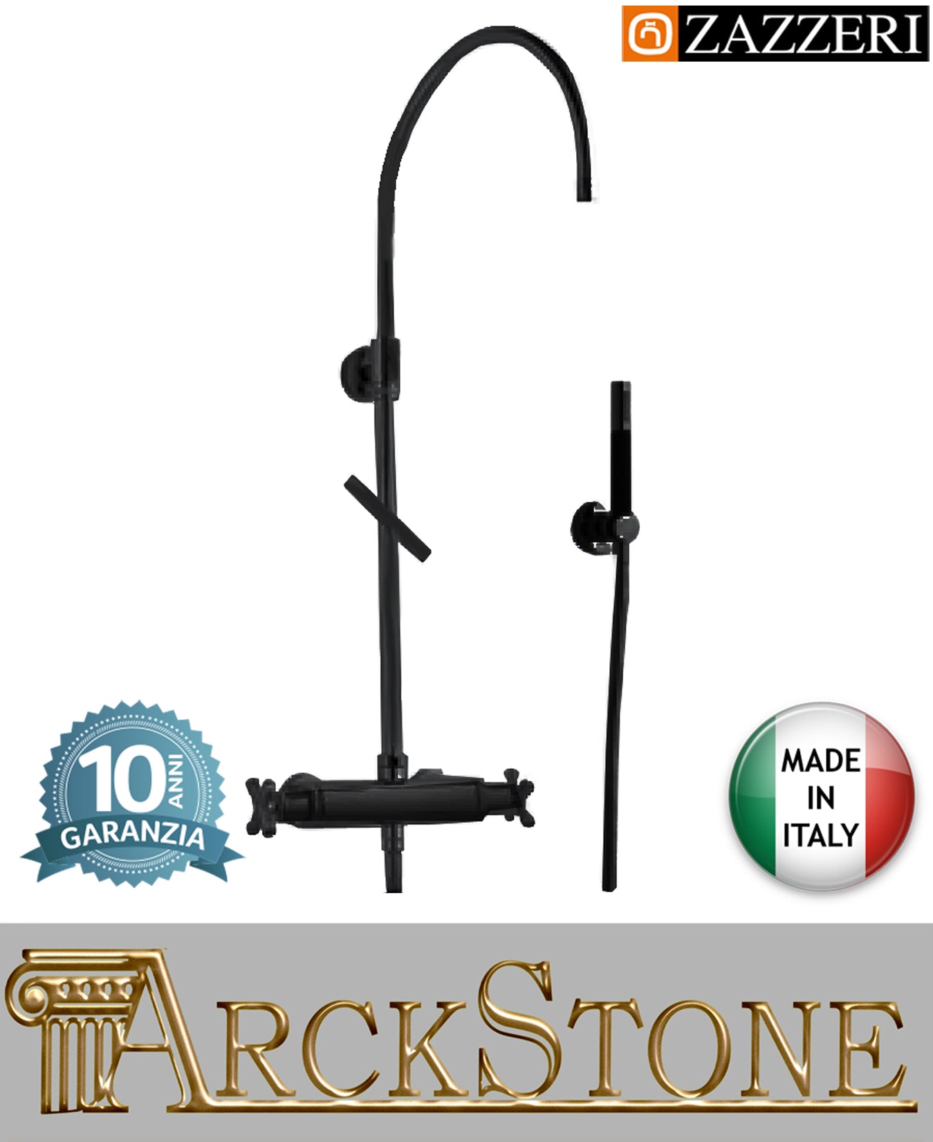 Colonna doccia marca casa Zazzeri modello Shower Unix miscelatore rubinetto termostatico doccetta finitura nero arredamento bagno rubinetteria garanzia 10 anni azienda certificata qualità made in italy