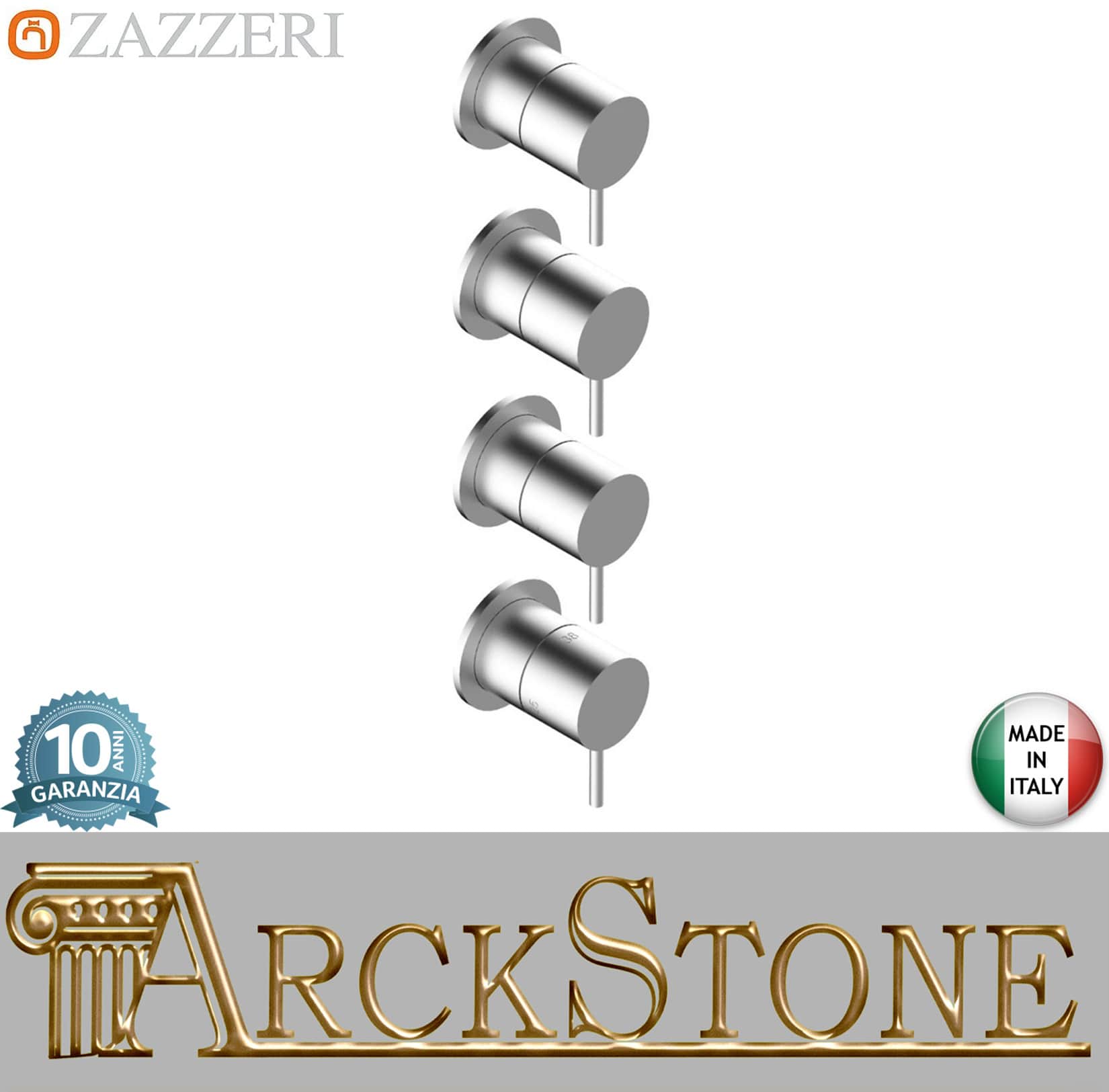 Zazzeri Rubinetterie Z316 Mono Miscelatore Gruppo Doccia Termostatico Incasso A Muro CONFORT 3 Vie 4 Fori Monocomando Stile Moderno Materiale Acciaio Inox Finitura Acciaio Spazzolato