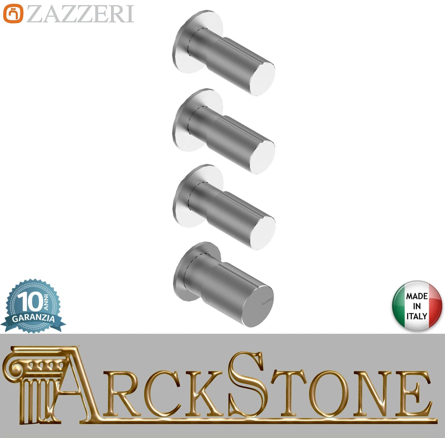 Zazzeri Rubinetterie Z316 Miscelatore Gruppo Doccia Termostatico Incasso A Muro CONFORT 3 Vie 4 Fori Monocomando Stile Moderno Materiale Acciaio Inox Finitura Acciaio Spazzolato