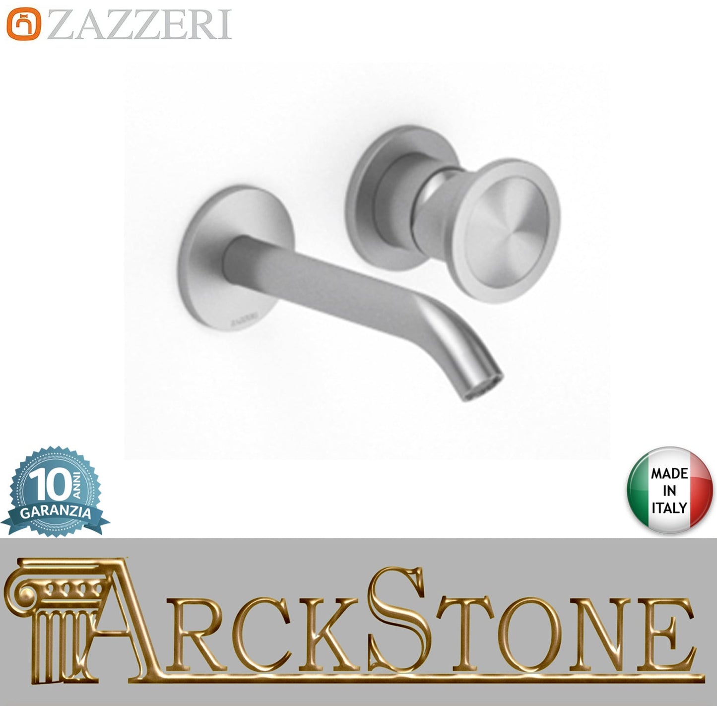 Zazzeri Rubinetterie JK21 Mono Miscelatore Lavabo Incasso A Muro 2 Fori Monocomando Completo Lunghezza 120 mm Senza Piletta Di Scarico Stile Moderno Materiale Acciaio Inox Finitura Acciaio Spazzolato