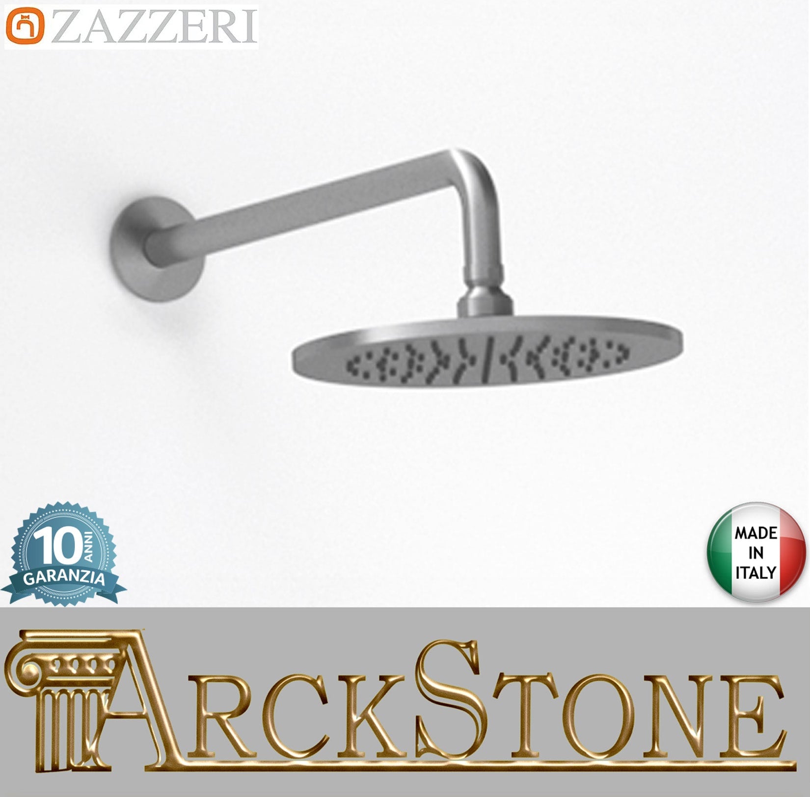 Zazzeri Rubinetterie JK21 Mono Braccio in Acciaio 350 mm Con Soffione Anticalcare Ø220 mm Installazione A Muro Stile Moderno Materiale Acciaio Inox Finitura Acciaio Spazzolato