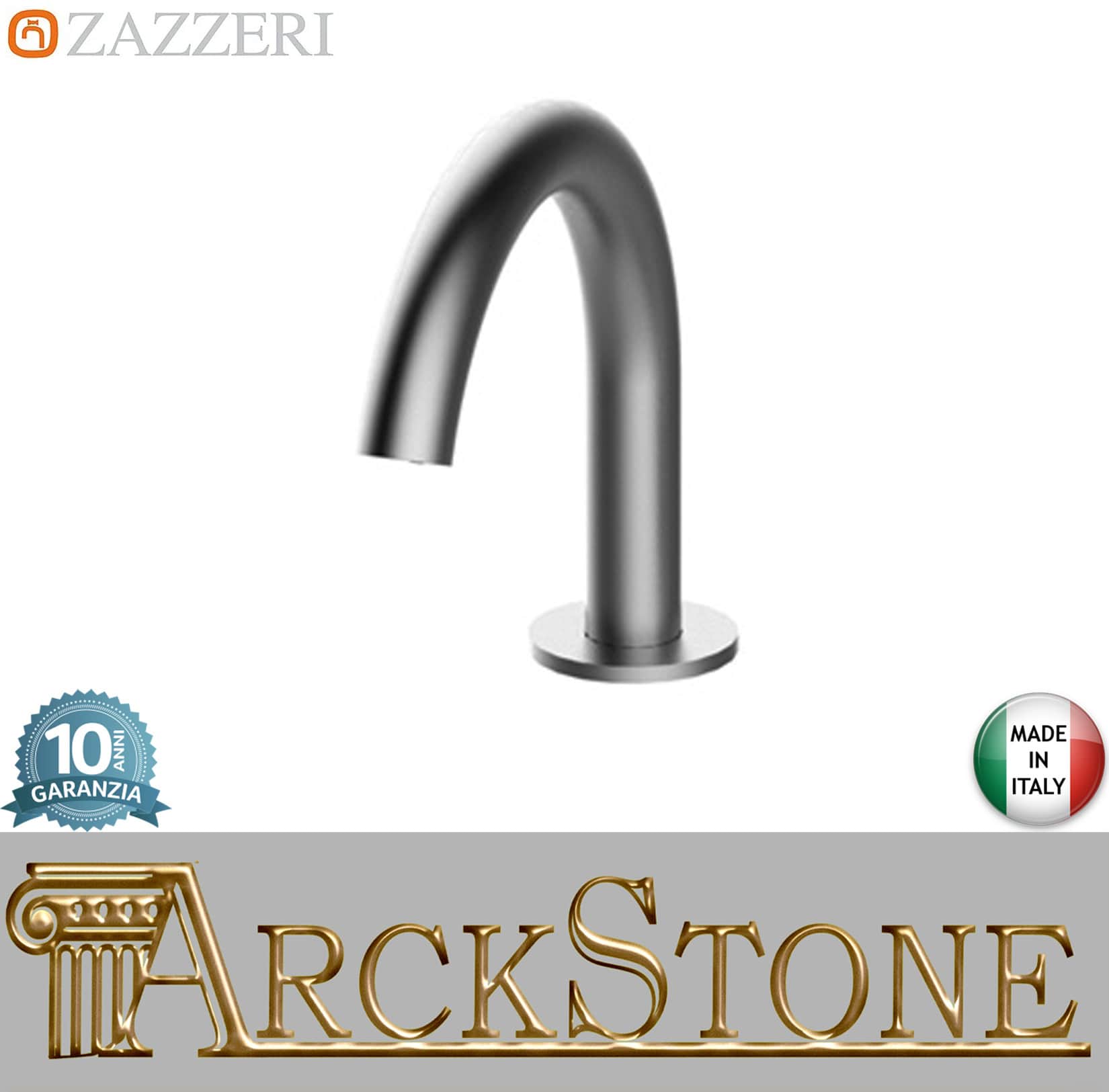 Zazzeri Rubinetterie Z316 Mono Bocca Getto D'erogazione Vasca Appoggio Da Piano Monoforo Lunghezza 145 mm Uscita Acqua Getto Stile Moderno Materiale Acciaio Inox Finitura Acciaio Spazzolato