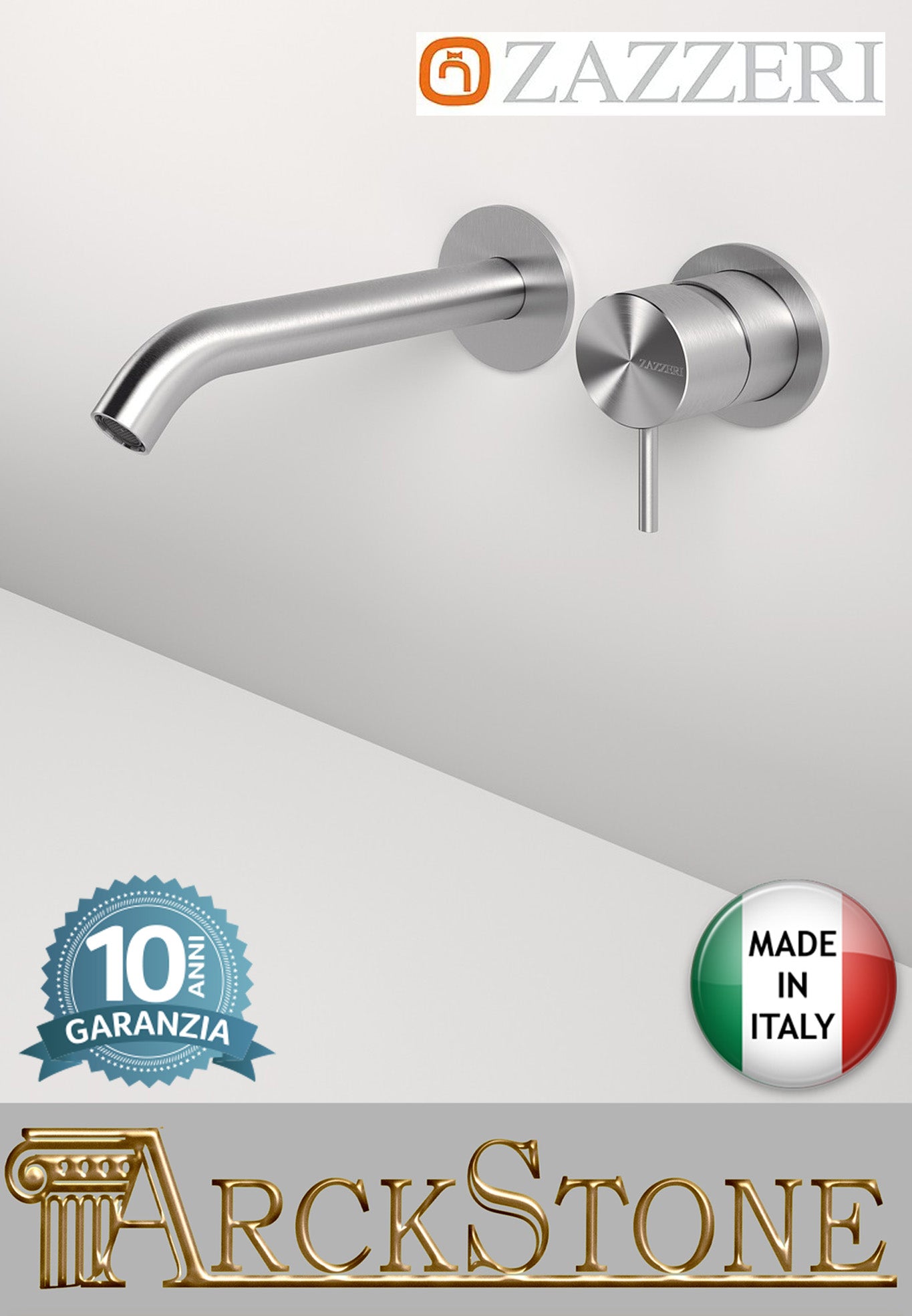 Miscelatore lavabo Ad Incasso Senza Piastra Completo Getto 120 mm Zazzeri Z316 Mono Finitura Acciaio Spazzolato