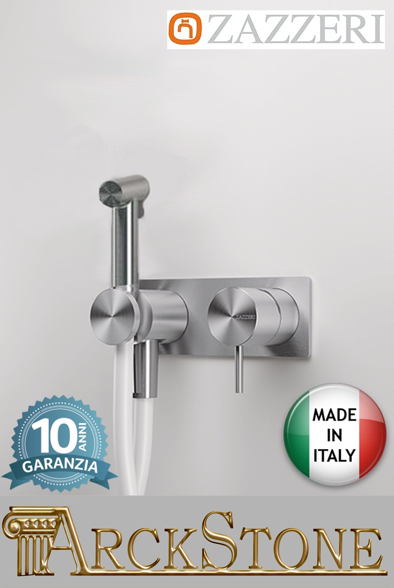Miscelatore Doccia Ad Incasso Con Doccetta Igienica Completo Zazzeri INOX ACCESSORI Finitura Acciaio Spazzolato