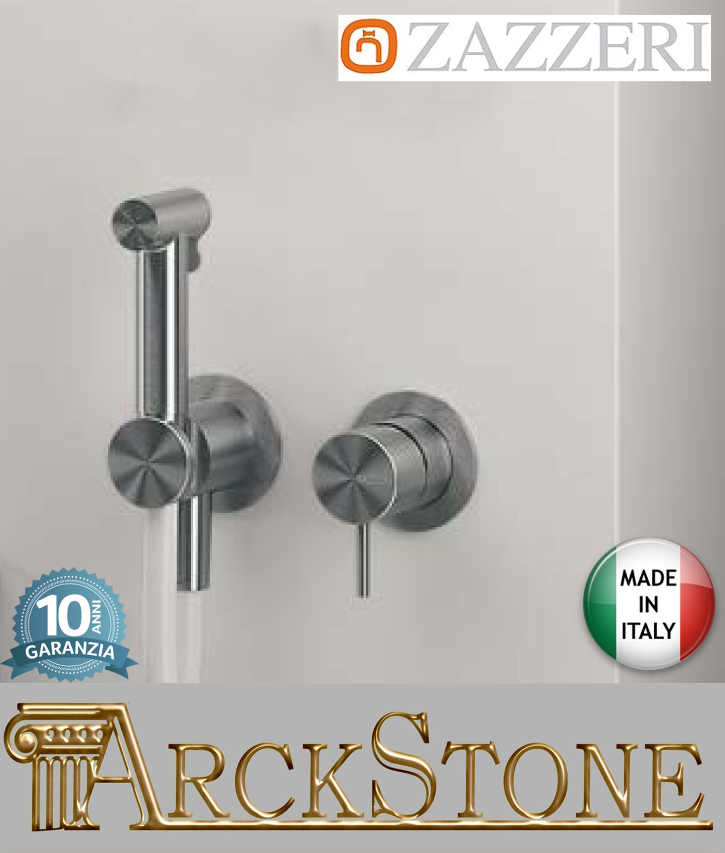 Miscelatore Ad Incasso Con Doccetta Igienica Senza Borchia Completo Zazzeri INOX ACCESSORI Finitura Acciaio Spazzolato