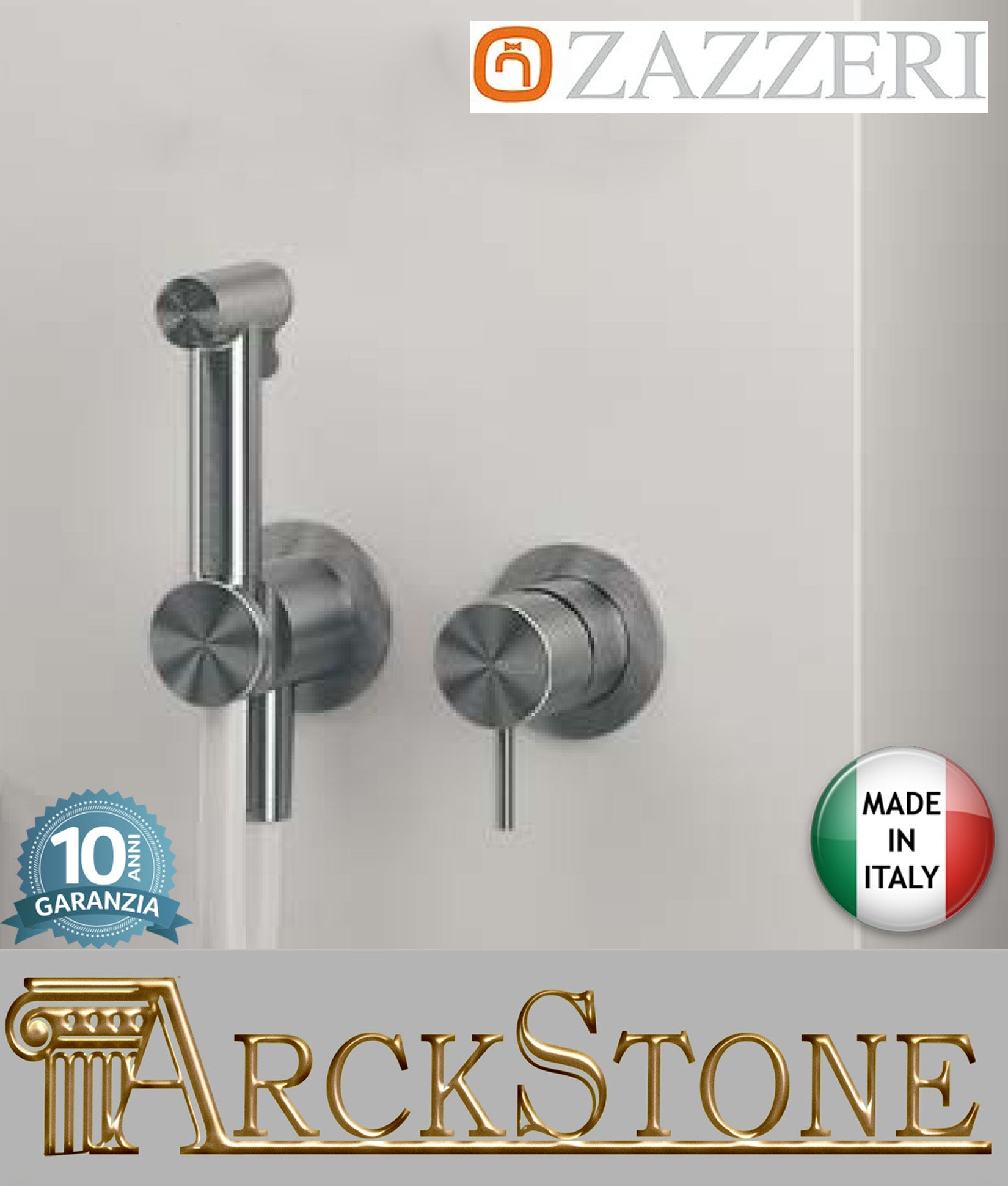 Miscelatore Ad Incasso Con Doccetta Igienica Senza Borchia Completo Zazzeri INOX ACCESSORI Finitura Acciaio Spazzolato