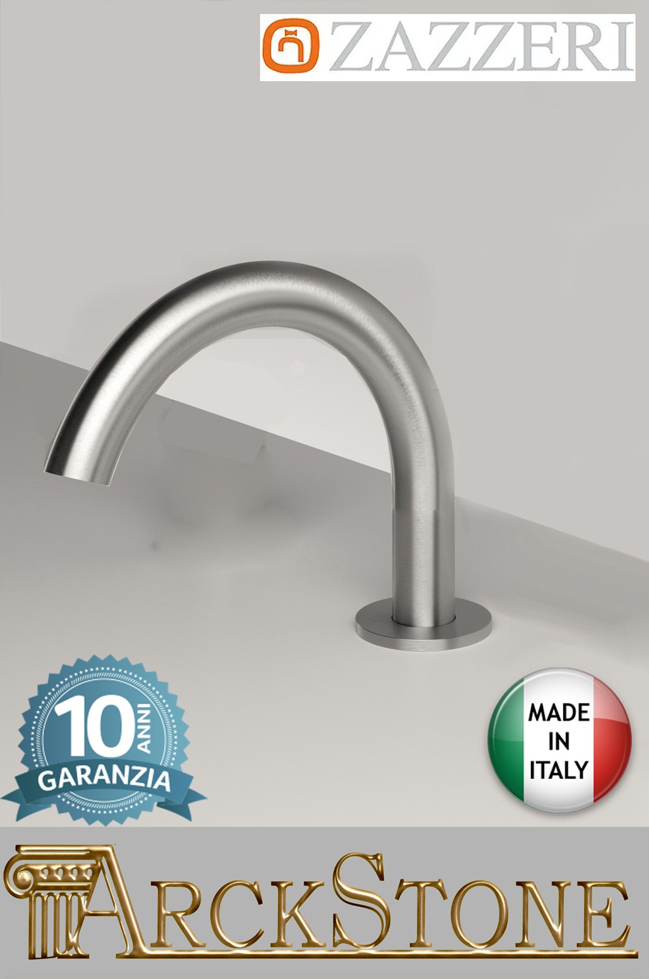 Bocca Girevole Lavabo Da Piano 145 x h90 mm Zazzeri Z316 Mono Finitura Acciaio Spazzolato