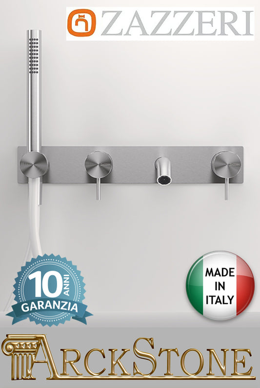 Gruppo Vasca Da Incasso Getto Da 120 mm Completo Due Miscelatori Zazzeri Z316 Mono Finitura Acciaio Spazzolato