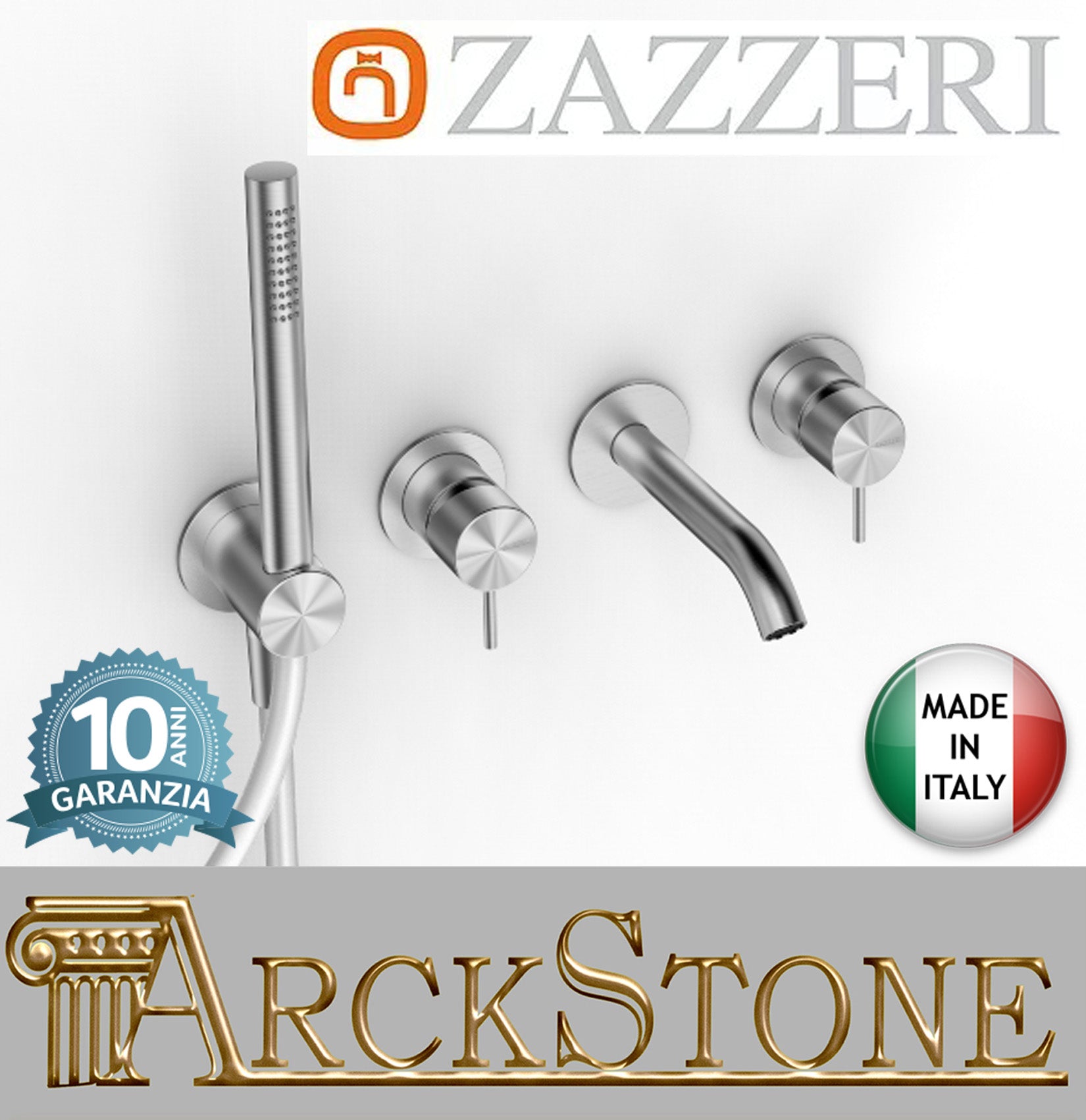 Gruppo Vasca Da Incasso Senza Borchia Getto Da 120 mm Completo Due Miscelatori Zazzeri Z316 Mono Finitura Acciaio Spazzolato