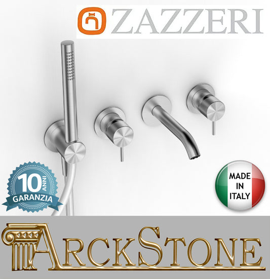 Gruppo Vasca Da Incasso Senza Borchia Getto Da 120 mm Completo Due Miscelatori Zazzeri Z316 Mono Finitura Acciaio Spazzolato