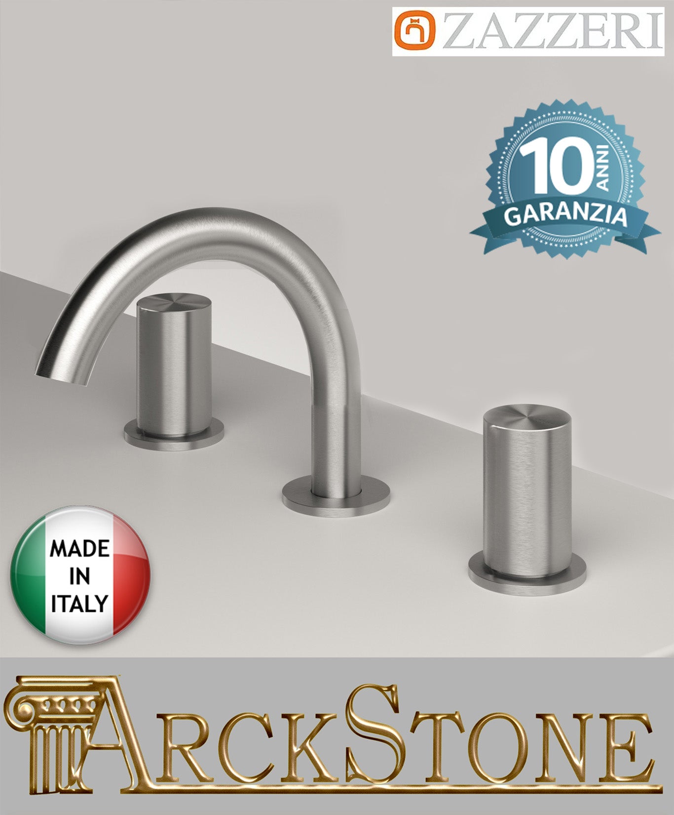 Batteria Lavabo Collo Girevole 145 x h90 mm Zazzeri Z316 Materiale Acciaio Inox Finitura Accaio Spazzolato 3 Fori 