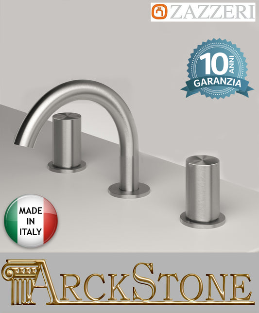 Batteria Lavabo Collo Girevole 145 x h90 mm Zazzeri Z316 Materiale Acciaio Inox Finitura Accaio Spazzolato 3 Fori 