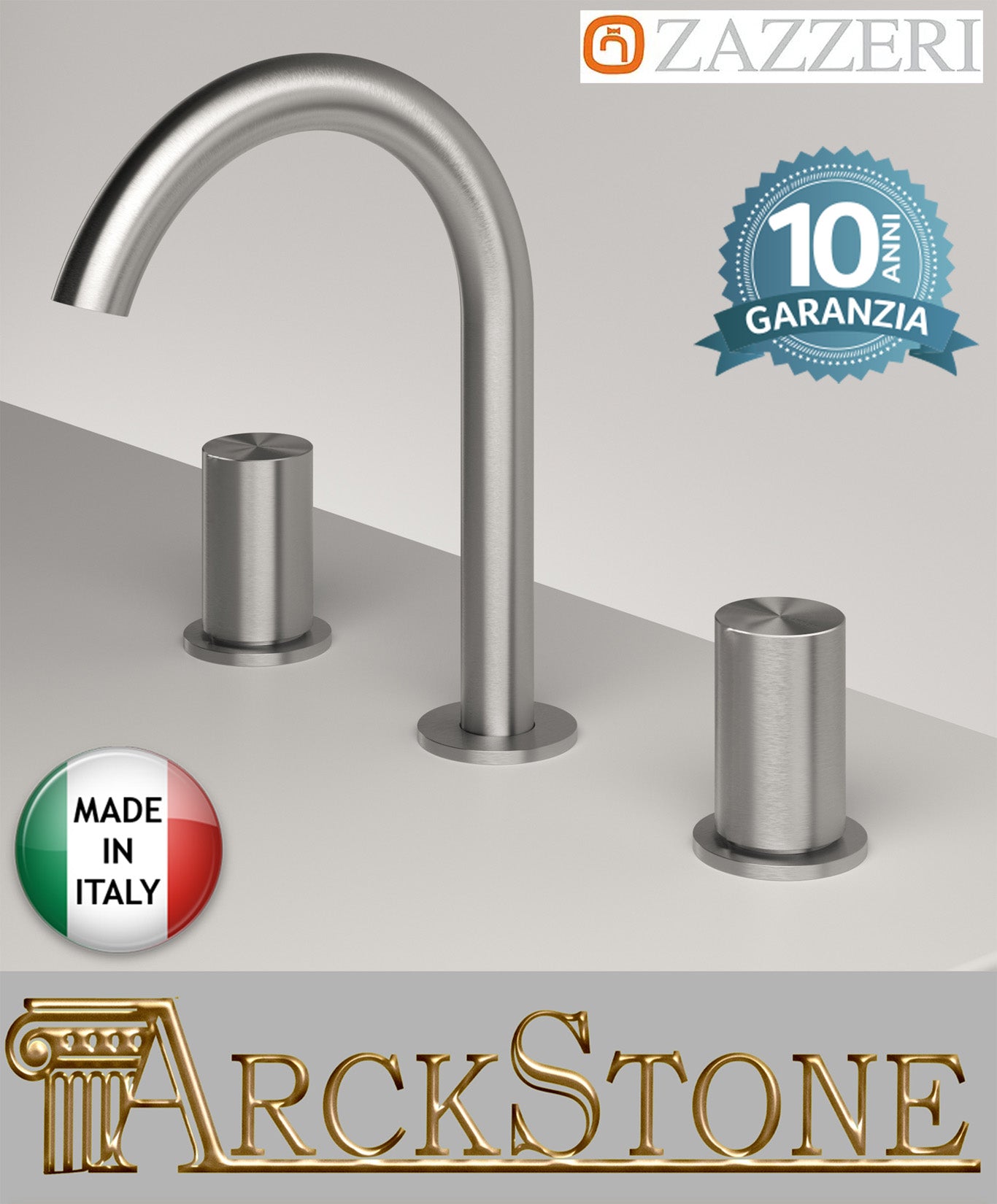 Batteria Lavabo Collo Girevole 145 x h150 mm Zazzeri Z316 Materiale Acciaio Finitura Accaio Spazzolato 3 Fori 