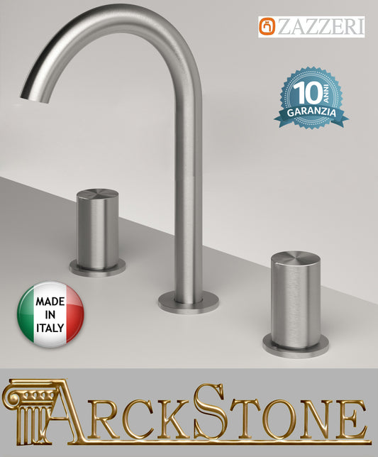 Batteria Lavabo Collo Girevole 145 x h240 mm Zazzeri Z316 Materiale Acciaio Finitura Acciaio Spazzolato 3 Fori 