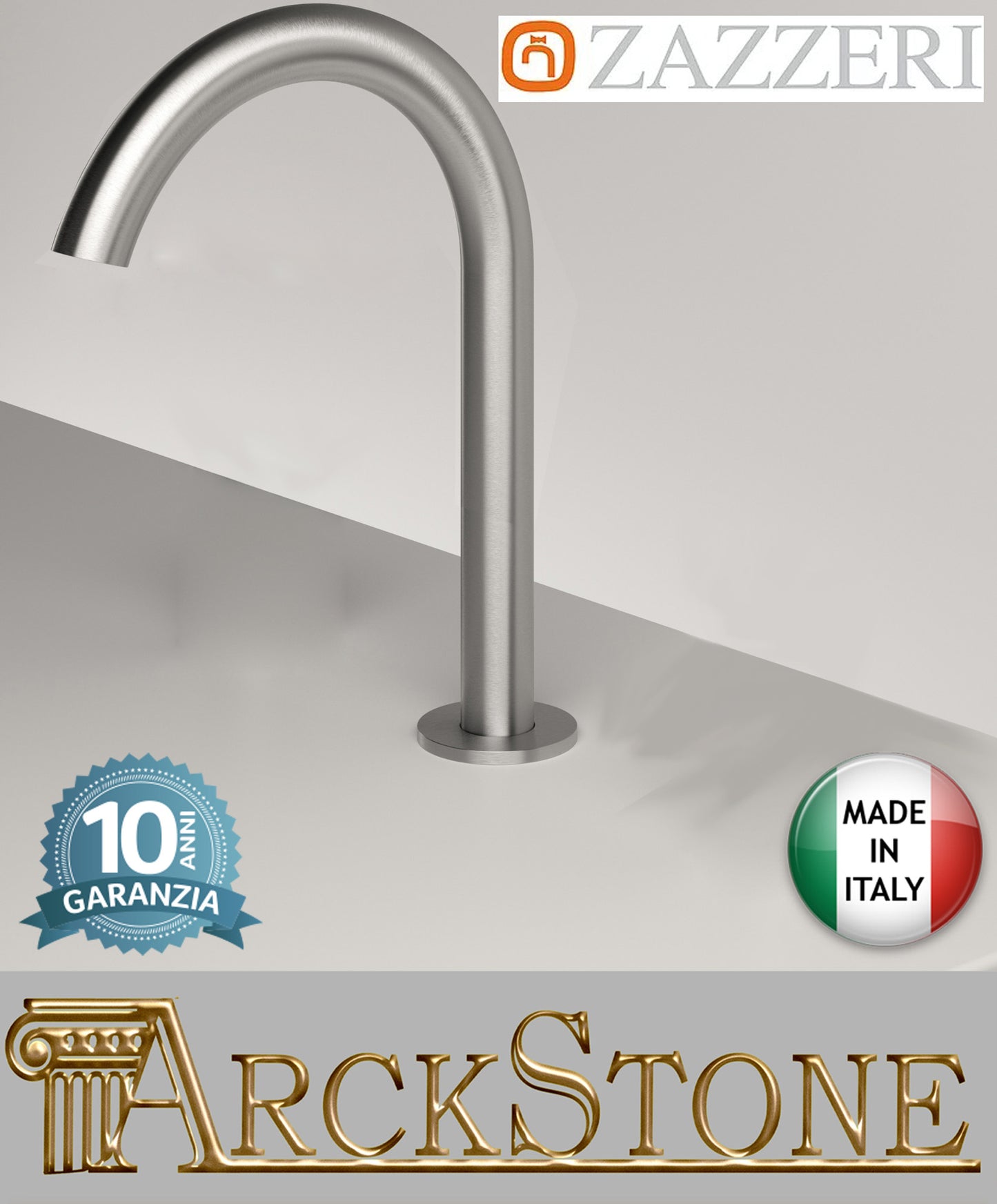 Bocca Girevole Lavabo Da Piano 145 x Altezza 240 mm Zazzeri Z316 Mono Finitura Acciaio Spazzolato