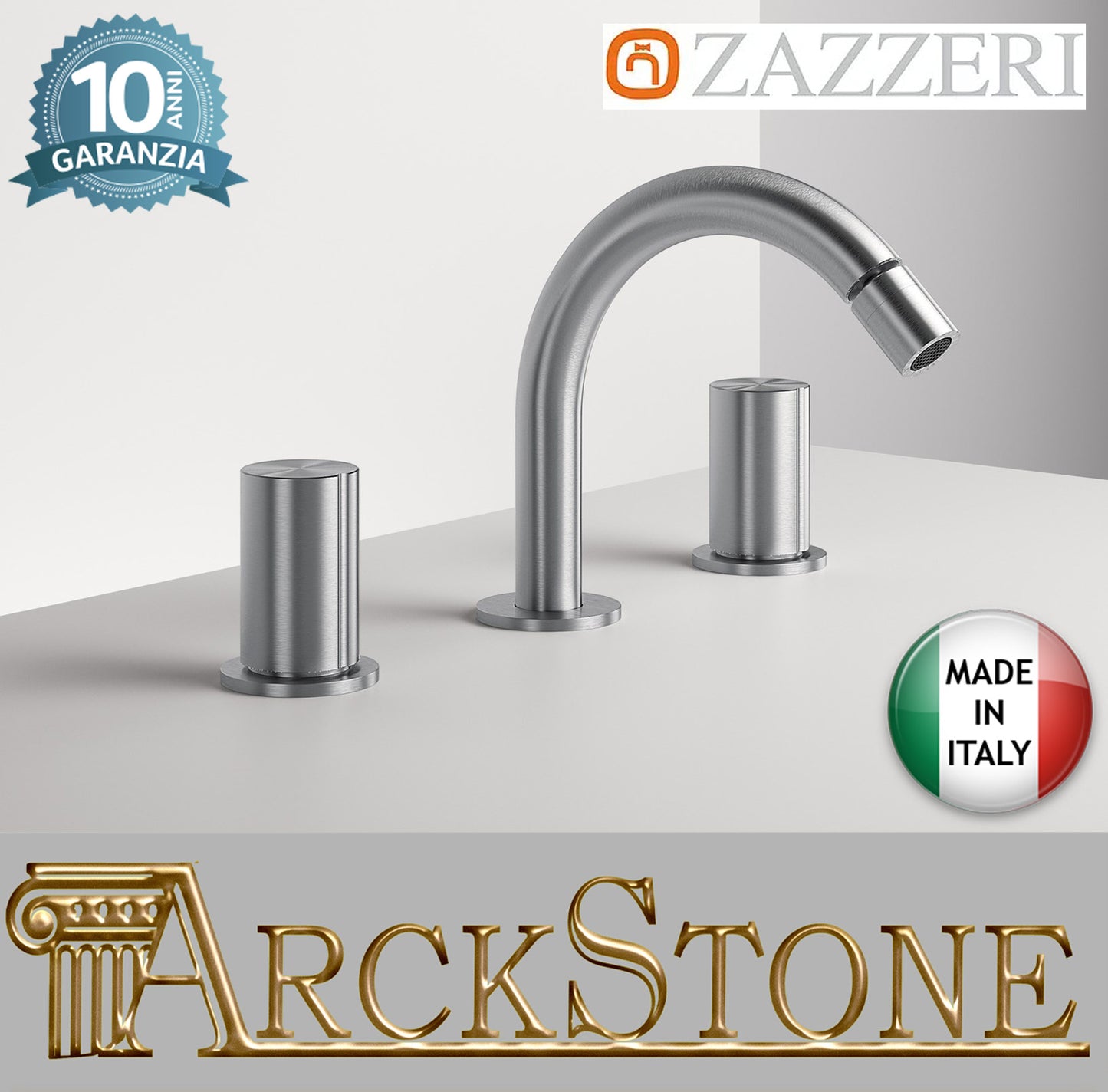 Batteria Bidet A 3 Fori Con Collo Girevole Zazzeri Z316 Materiale Acciaio Finitura Acciaio Spazzolato